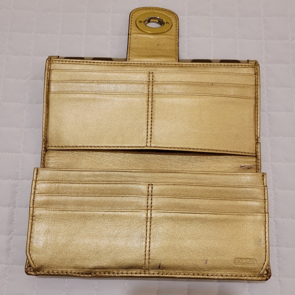 VTG Coach Signature‎ C Turnlock Envelope Wallet Khaki Brown Canvas Gold Trim Hot - Picture 6 of 16